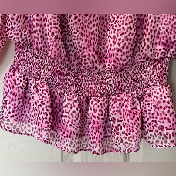 NWOT INC International Concepts Pink Leopard On/Off Shoulder Peplum Blouse Sz M - Picture 6 of 10